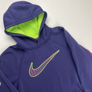 Nike Therma-Fit Hoodie Sweatshirt Youth S Pullover Blue Purple Chest Logo Poly